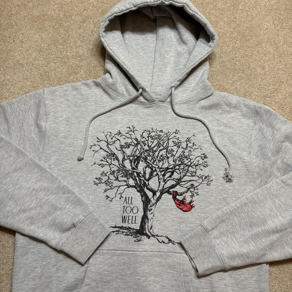 Taylor Swift All Too Well Hoodie Sweatshirt Size Medium Gray Tree Red Graphic